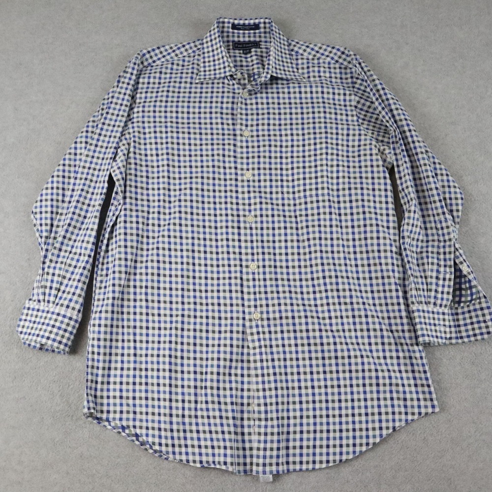 Paul Fredrick Shirt Mens 16-32 Premium Italian Cotton Button Plaid Long Sleeve